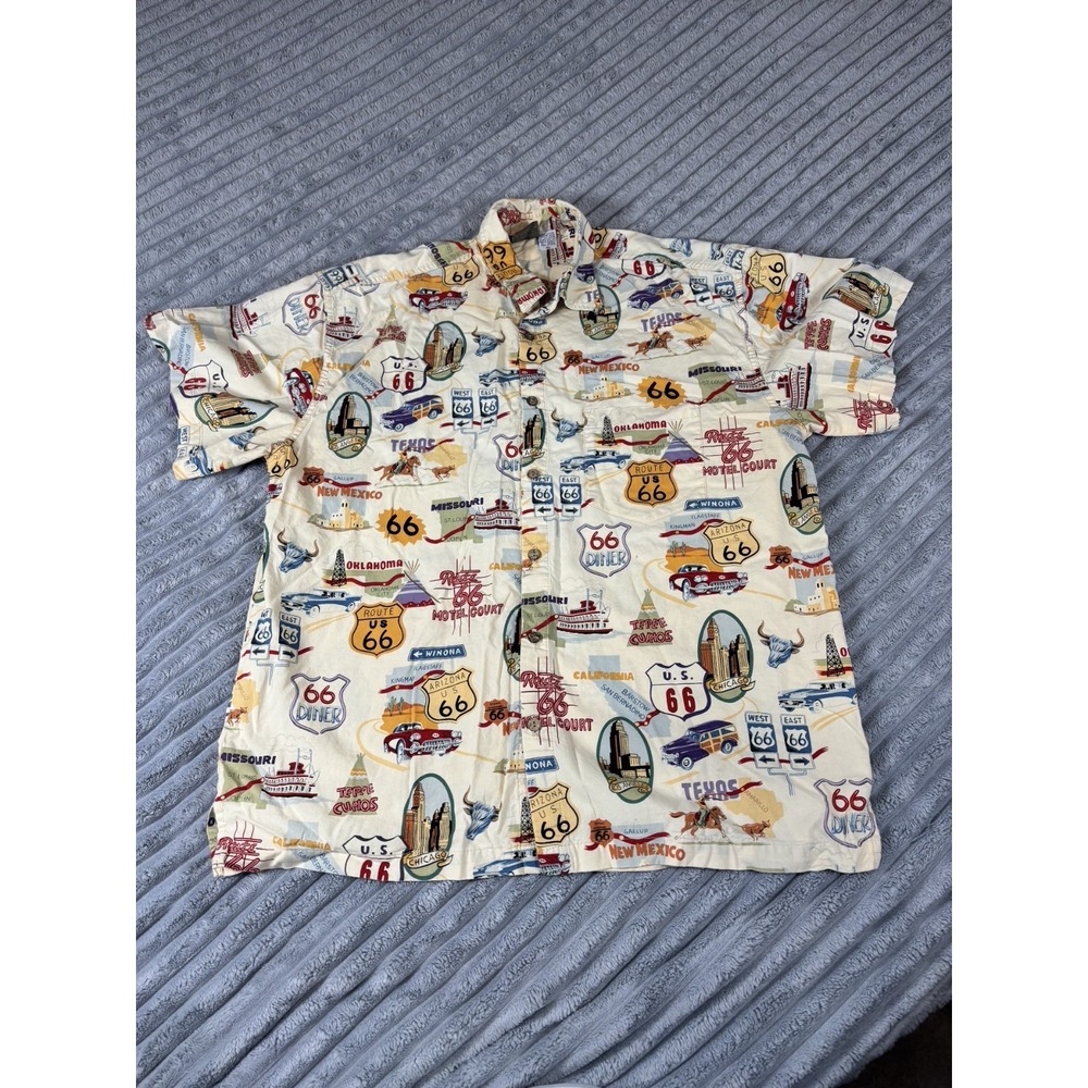 High Seas Trading Company Shirt Mens XL Button Up‎ Route 66 All Over Print